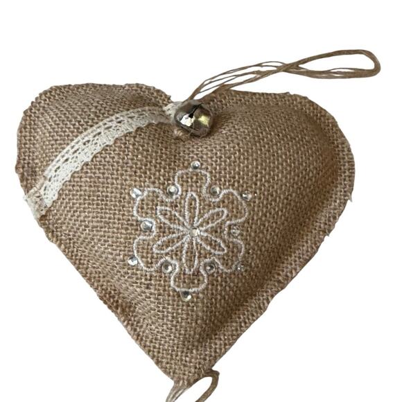 Burlap Rustic Country Style Holiday Christmas Ornaments (4) Heart Tree Bird - Picture 3 of 7